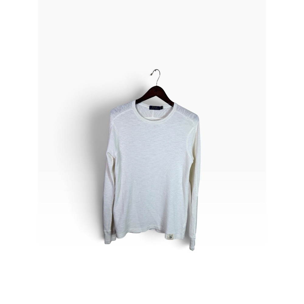 Polo Ralph Lauren Mens Ivory Waffle Knit Thermal Long Sleeve Shirt Size Medium